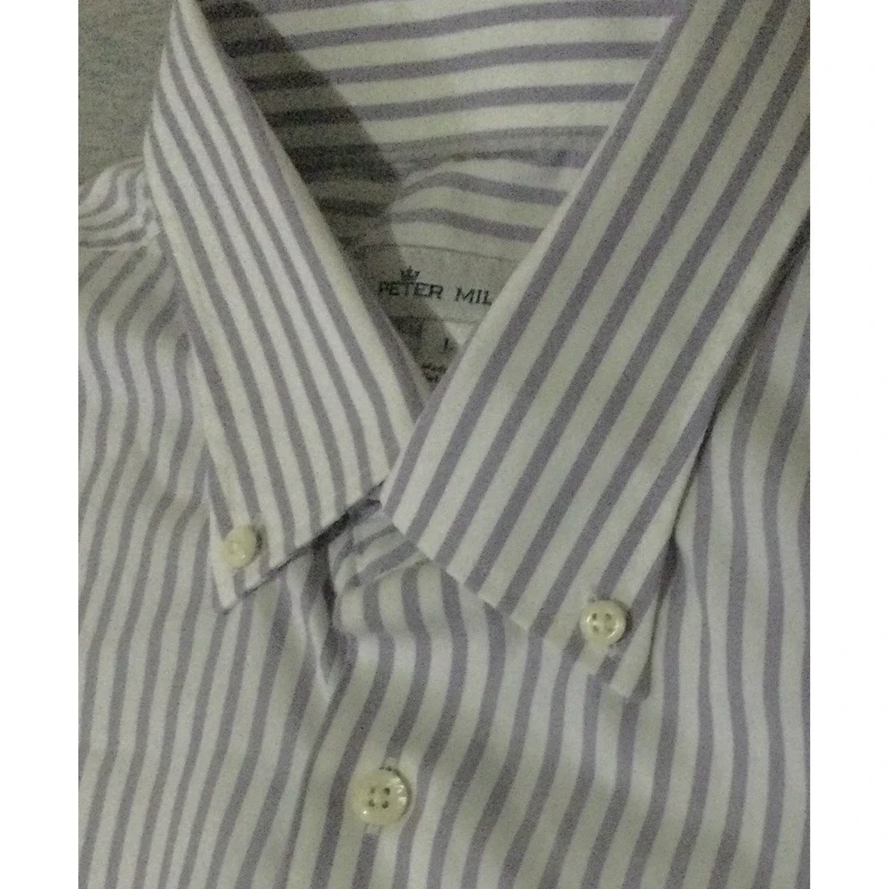 Vtg Peter Millar Shirt Men Size Large Purple white striped Button Up Long Sleeve - Picture 2 of 11